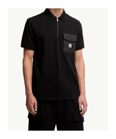 Moncler Cotton Piquet Polo Shirt With Pocket Clothing In Black