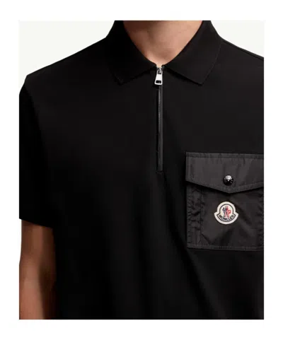 Moncler Cotton Piquet Polo Shirt With Pocket Clothing In Black