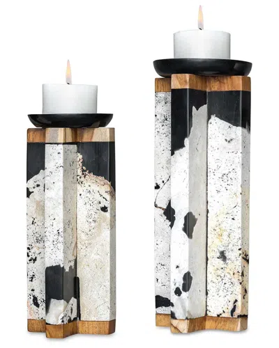 Uttermost Set Of 2 Illini Stone Candleholders In Multi