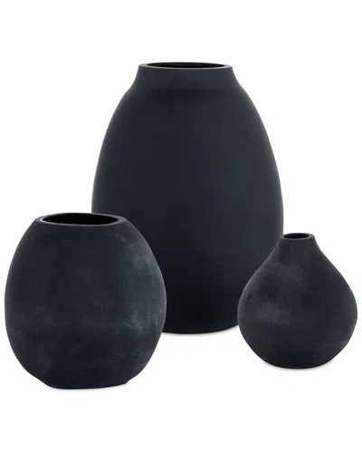 Uttermost Set Of 3 Hearth Matte Vases In Black