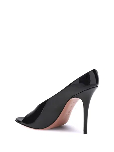 Amina Muaddi Black Calf Leather Bos Taurus Stiletto Heel Sandals In Black