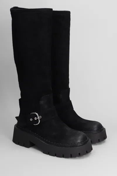 Vic Matie Rust 101 Low Heels Boots In Black Suede In Black