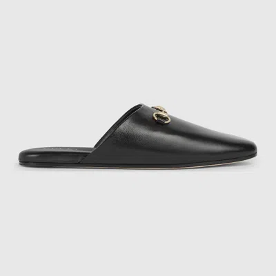 Gucci Women Black Nappa Leather Mules With Horsebit