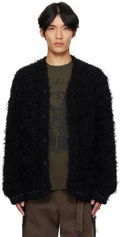 Sacai Furry Knit Cardigan In Black