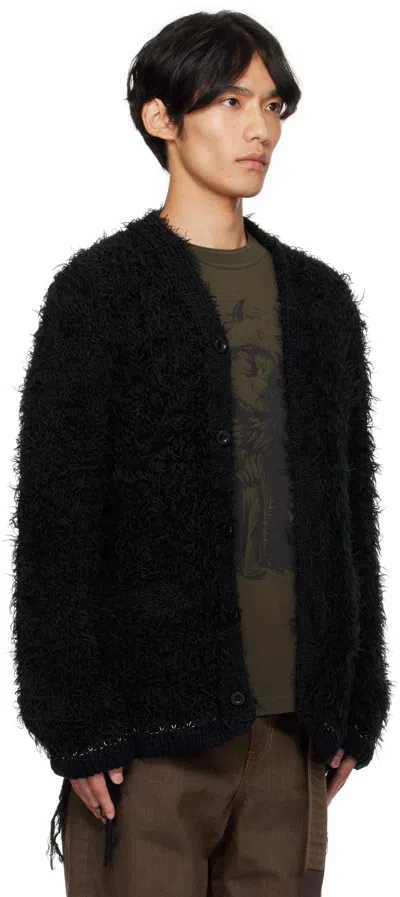 Sacai Furry Knit Cardigan In Black