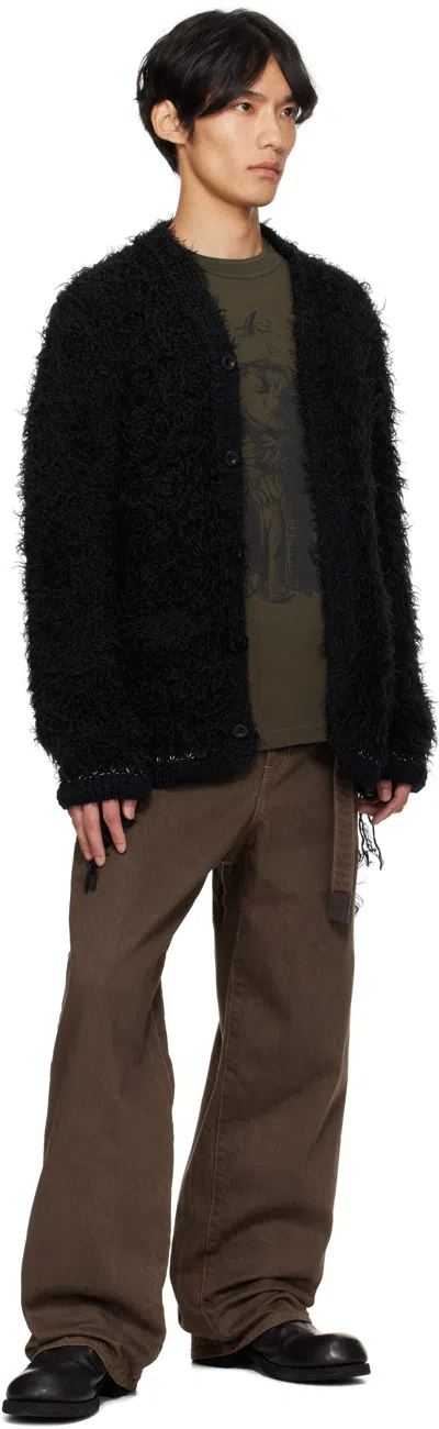 Sacai Furry Knit Cardigan In Black