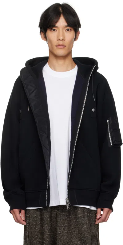 Sacai High-neck Zip Bomber Jacket In Black