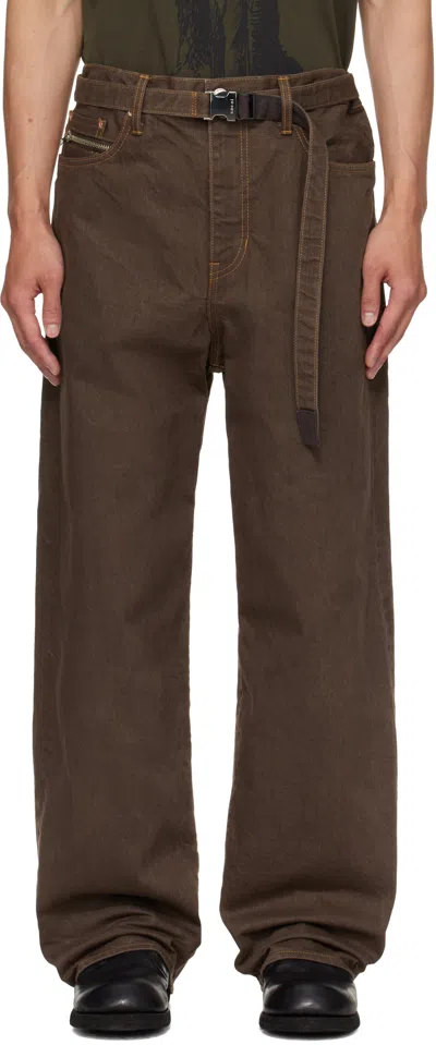 Sacai Brown Belted Jeans In Multi