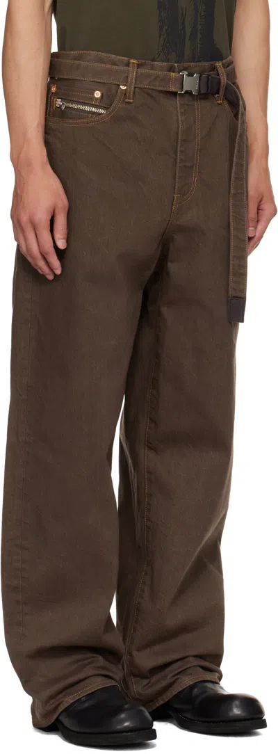 Sacai Brown Belted Jeans In Multi