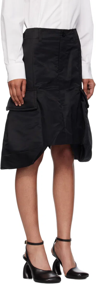 Sacai Black Nylon Twill Midi Skirt In Black