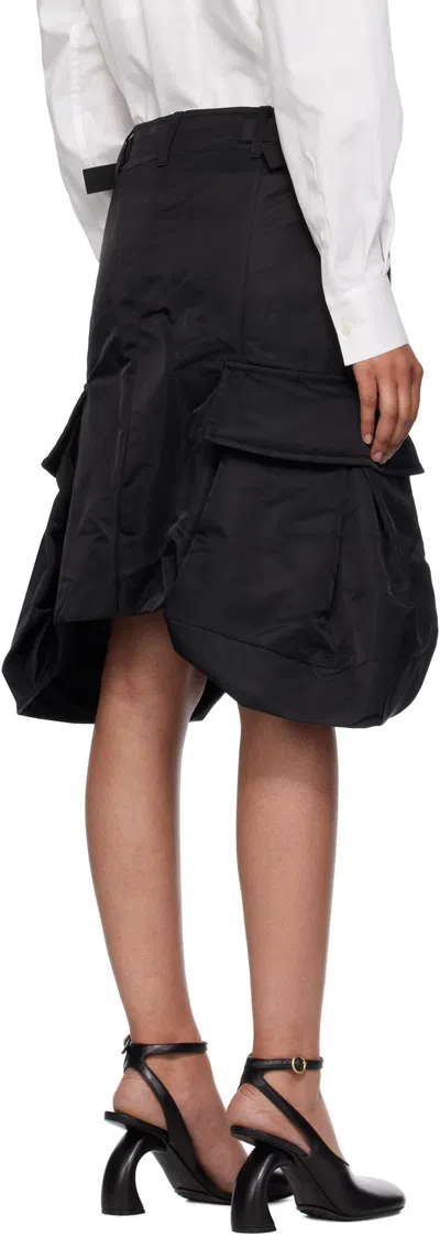Sacai Black Nylon Twill Midi Skirt In Black