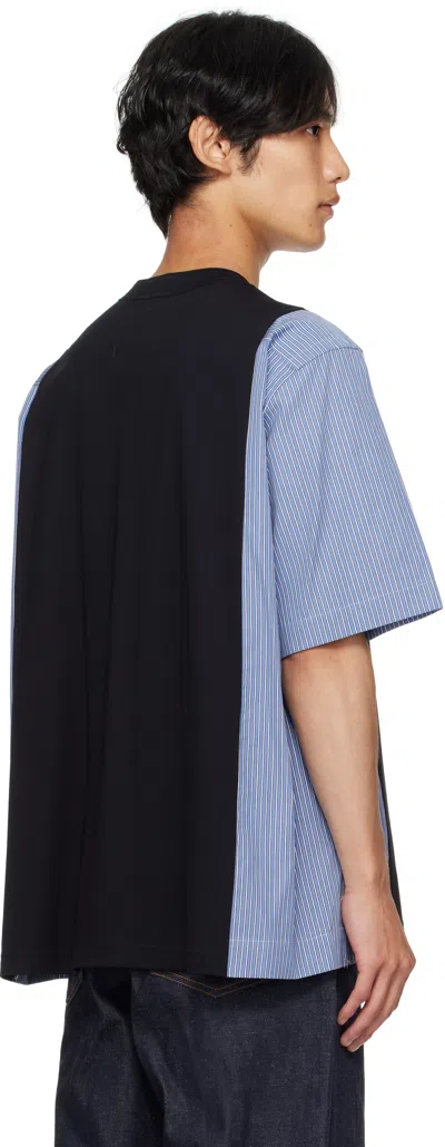 Sacai Mens Navy X Blue Stripe Shirt-sleeve Striped Cotton T-shirt In Multi