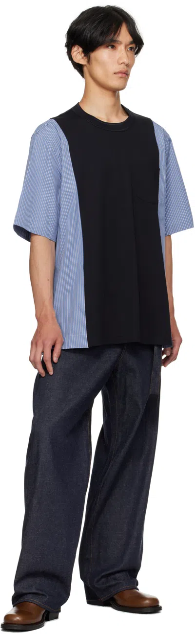 Sacai Mens Navy X Blue Stripe Shirt-sleeve Striped Cotton T-shirt In Multi