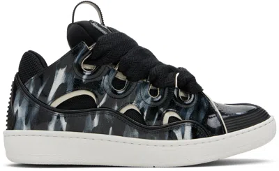 Lanvin Black Curb Leather Sparkles Sneakers In Multi