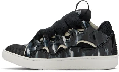 Lanvin Black Curb Leather Sparkles Sneakers In Multi