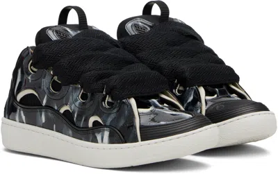Lanvin Black Curb Leather Sparkles Sneakers In Multi