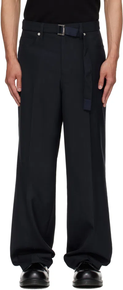 Sacai Navy Suiting Trousers In Black