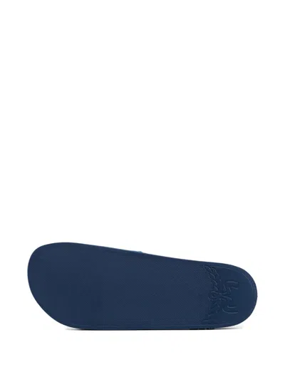 Mcm Monogram-print Slides In Blue