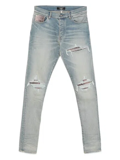 Amiri Leather-trimmed Jeans In Blue