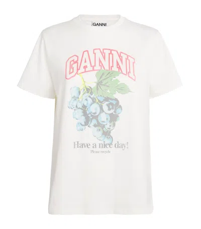 Ganni Off-white Basic Cotton Jersey Grapes Relaxed T-shirt In White