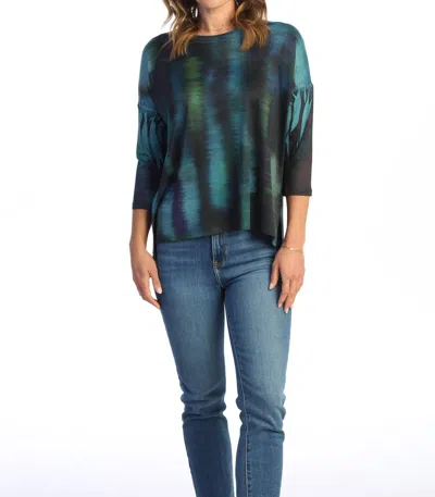 Jess & Jane Reflections Side Slit Slinky Top In Multi In Green