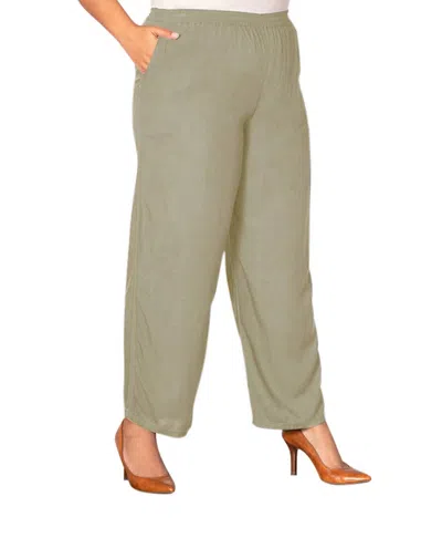 On The Plus Side Essential Wide Leg Rayon Pants - Plus In Khaki In Green