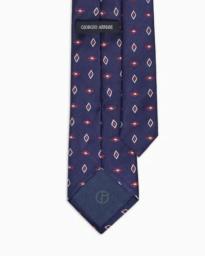 Giorgio Armani Silk Tie With Geometric Jacquard Motif In Blue