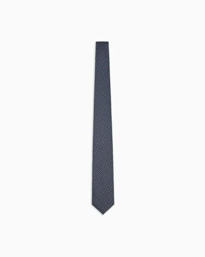 Giorgio Armani Silk Tie With Geometric Jacquard Motif In Blue