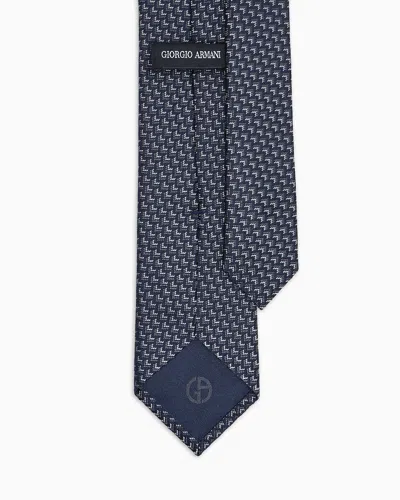 Giorgio Armani Silk Tie With Geometric Jacquard Motif In Blue