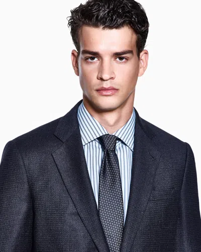 Giorgio Armani Silk Tie With Geometric Jacquard Motif In Blue