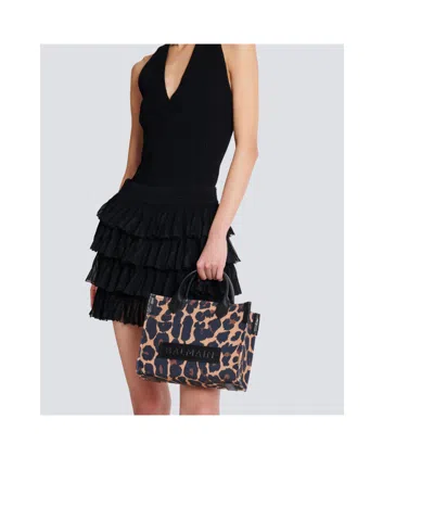 Balmain B-army Small Shopper Shoulder Bag In Leopard-print Canvas In Multi