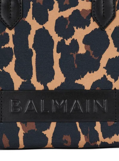 Balmain B-army Small Shopper Shoulder Bag In Leopard-print Canvas In Multi