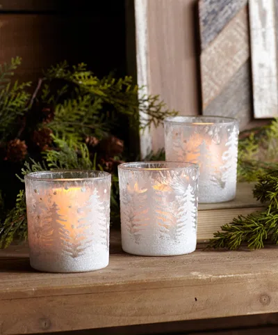 Melrose International Frosted Votive Candle Holder With Snowy Forest (set Of 12) - White, Clear