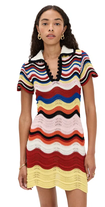La Doublej Scalloped Striped Pointelle-knit Cotton Mini Dress In Multi