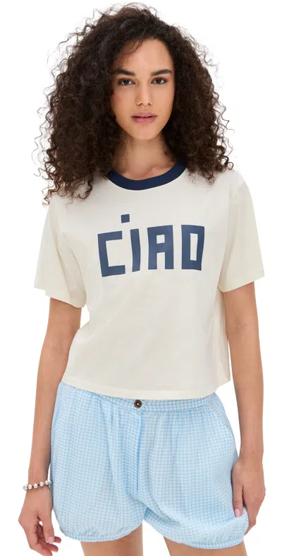 Clare V Le Carre Tee Cream W/navy Block Ciao In White