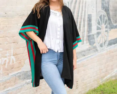 Viv & Lou Lindsey Preppy Stripe Wrap Shawl In Black In Black