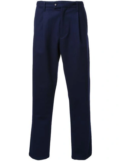 Shop Taakk Pleated Detailing Cropped Trousers - Blue
