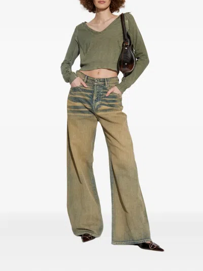 Diesel Draped V-neck Cotton Sweater In Green