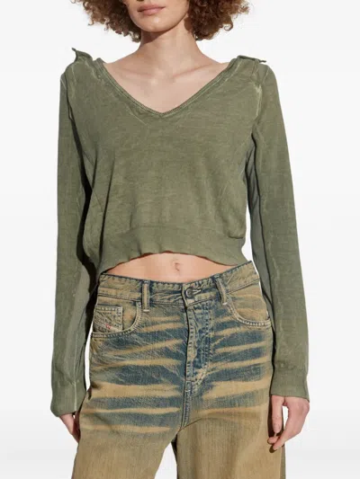 Diesel Draped V-neck Cotton Sweater In Green