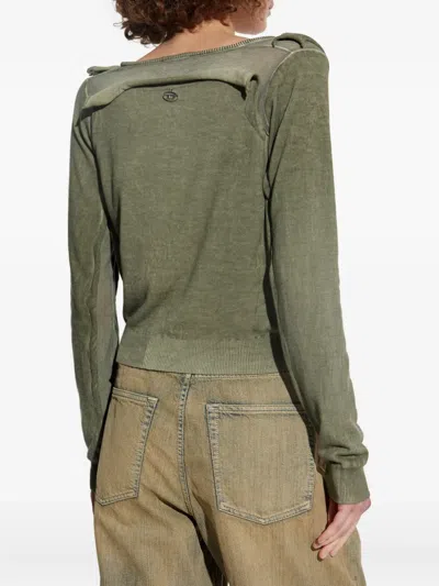 Diesel Draped V-neck Cotton Sweater In Green