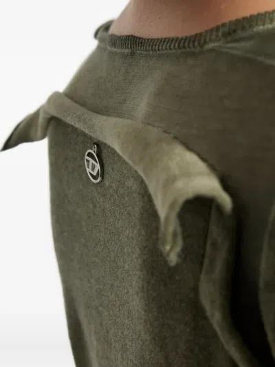 Diesel Draped V-neck Cotton Sweater In Green