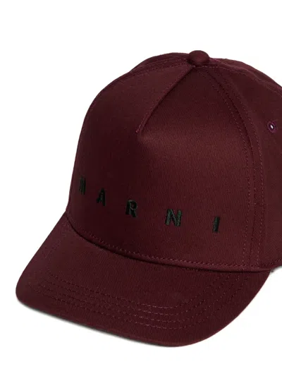 Marni Logo Cap In Burgundy