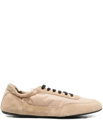 Prada Women Ivory Re-nylon And Suede Collapse Sneakers In Neutral