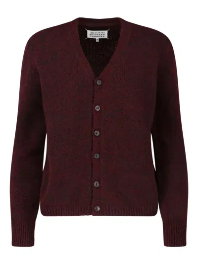 Maison Margiela Washed Wool Knit Cardigan In Red