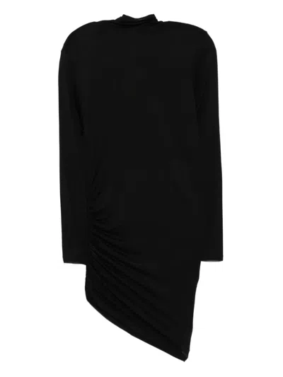 Jacquemus Short Dress With Asymmetric Hem And Ruched Detailing In Black