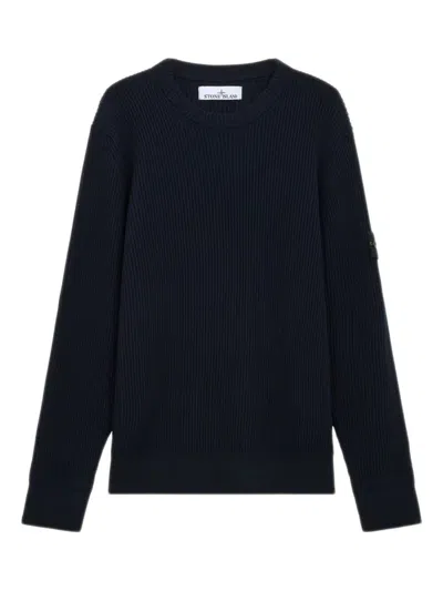 Stone Island Knit Crewneck Sweater In Full Rib Rws Wool Clothing In Blue