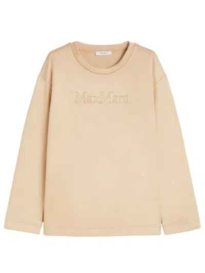 Max Mara Long Sleeve Knit Sweatshirt With Side Slits In Nude