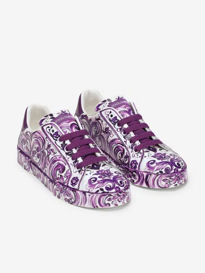 Dolce & Gabbana Majolica-print Sneaker In Nappa Calfskin In Purple