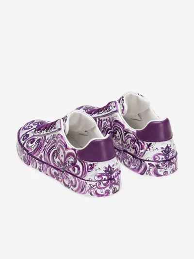 Dolce & Gabbana Majolica-print Sneaker In Nappa Calfskin In Purple