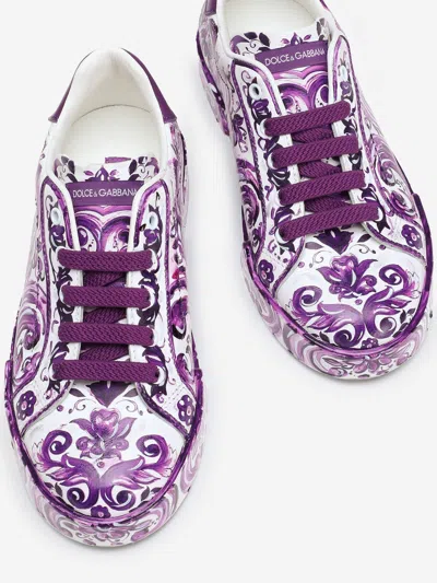 Dolce & Gabbana Majolica-print Sneaker In Nappa Calfskin In Purple